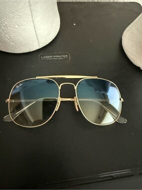 Ray-Ban “the general” 3561 Gold Frame Sunglasses with Blue Gradient Lenses
